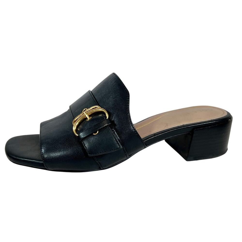 Cole Haan Size 7 B Crosby Slide Sandals Buckle Black Leather Grand 360 Women's